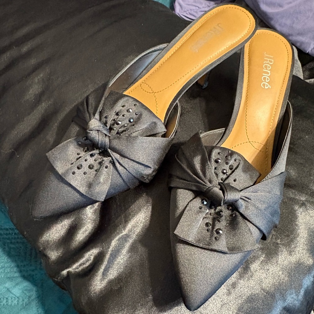 J.Renee Black Satin Knot Mule with Subtle Crystal Detail